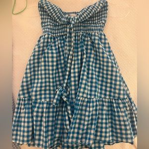 Hello Molly Strapless Blue Gingham Mini Dress